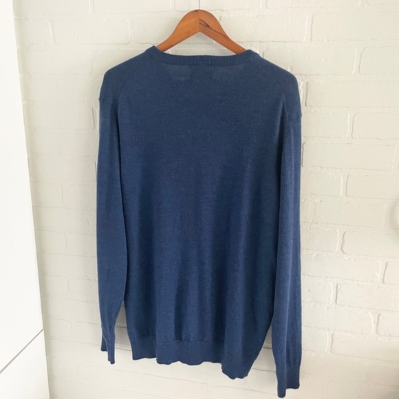 Thomas Dean Men’s Knit Sweater 100% Merino Wool Blue V neck Sz XL - Picture 10 of 12